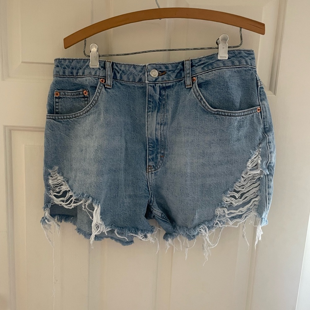 Topshop Blue Jean Shorts Distressed High-Waisted